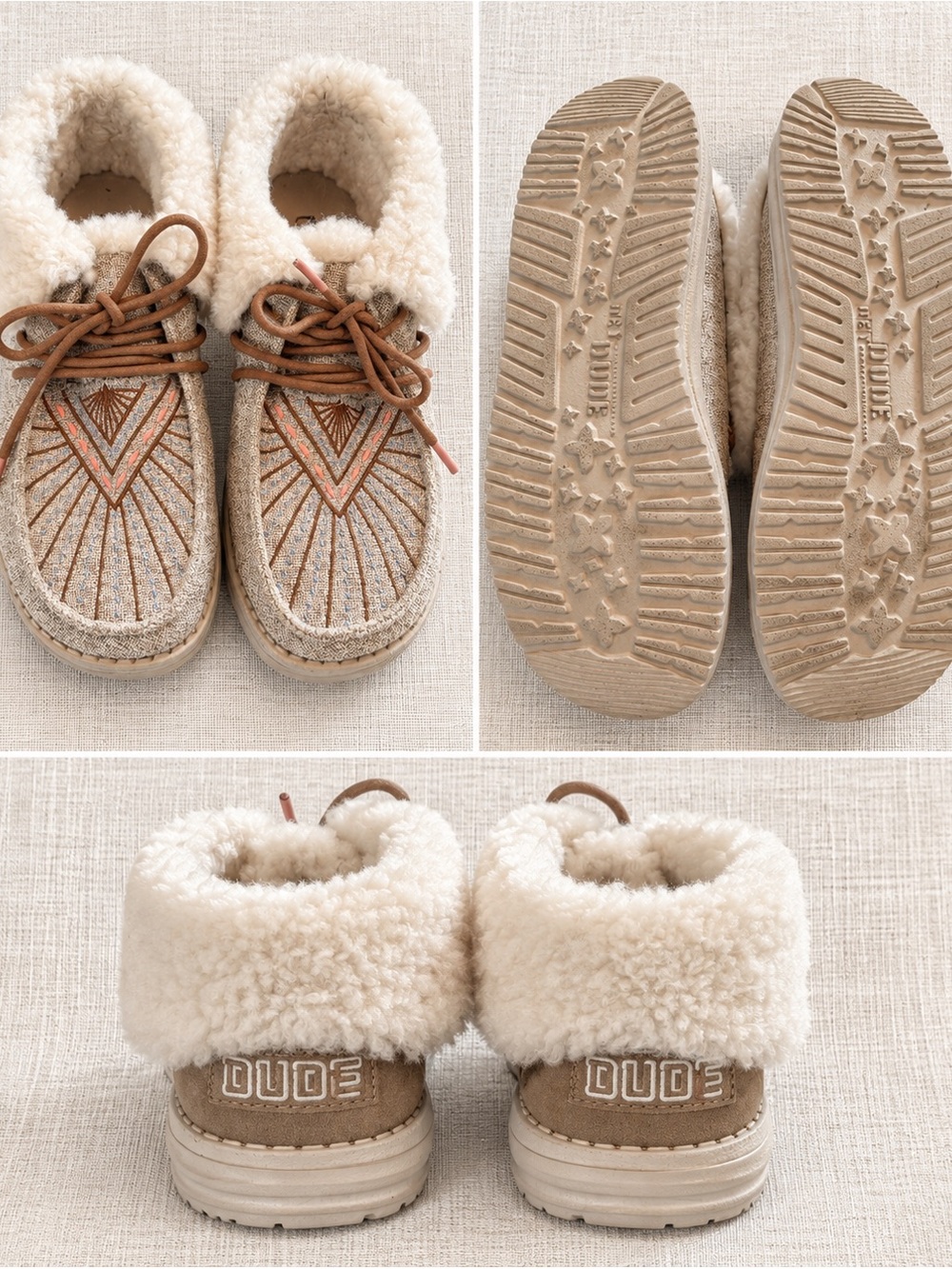 Hey Dude Women's Shearling-Lined Ankle Boots in Cream and Tan